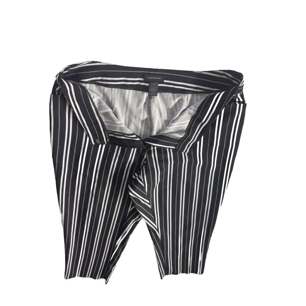 Ashley Stewart Women's 18 Pants Polyester Spandex Inseam 26 Stripes Black